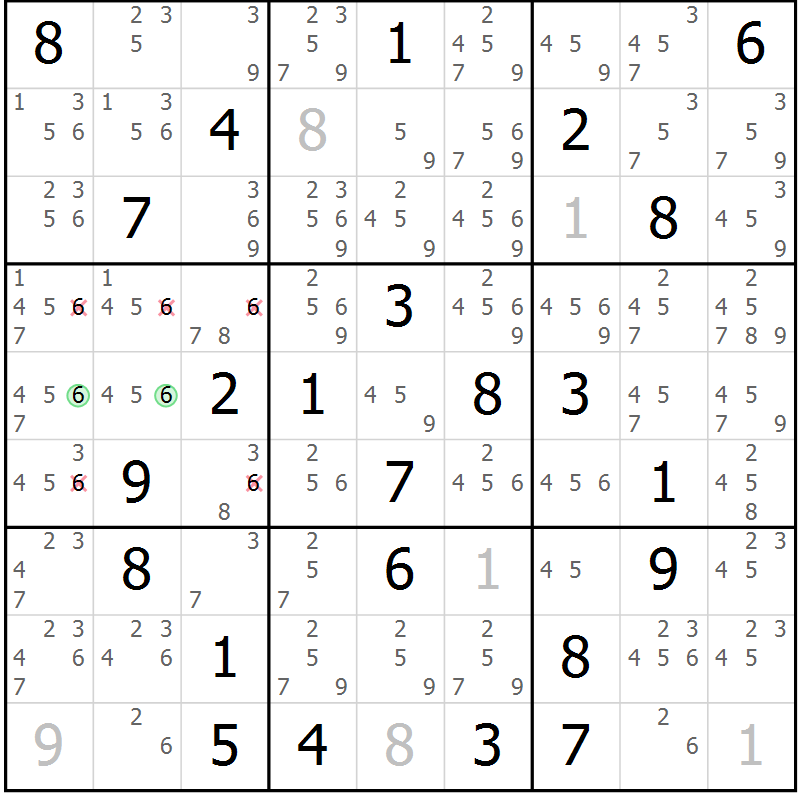 Position des candidats pour la solution de la Gr 73 page 76 du magazine de sudoku Maestro n° 086