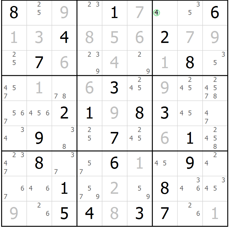 Position des candidats pour la solution de la Gr 73 page 76 du magazine de sudoku Maestro n° 086