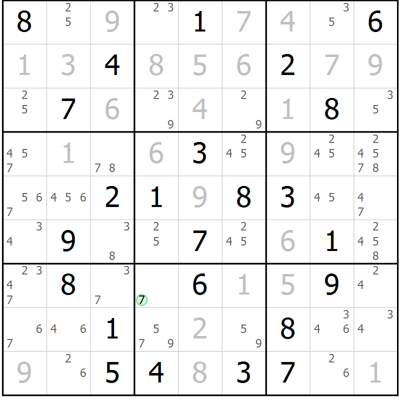 Position des candidats pour la solution de la Gr 73 page 76 du magazine de sudoku Maestro n° 086