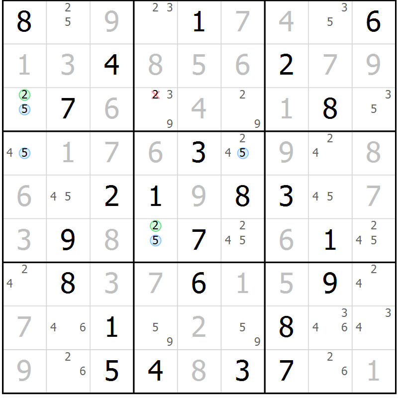 Position des candidats pour la solution de la Gr 73 page 76 du magazine de sudoku Maestro n° 086