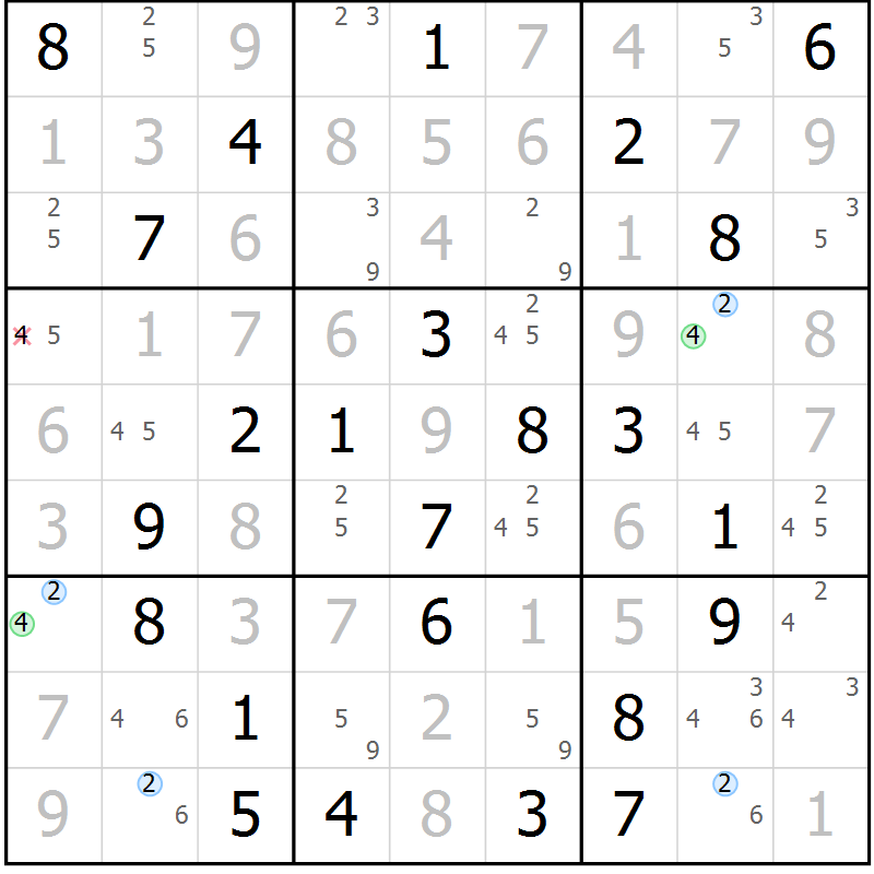 Position des candidats pour la solution de la Gr 73 page 76 du magazine de sudoku Maestro n° 086