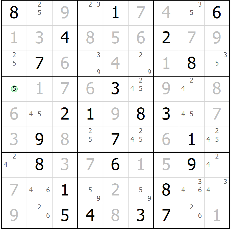 Position des candidats pour la solution de la Gr 73 page 76 du magazine de sudoku Maestro n° 086