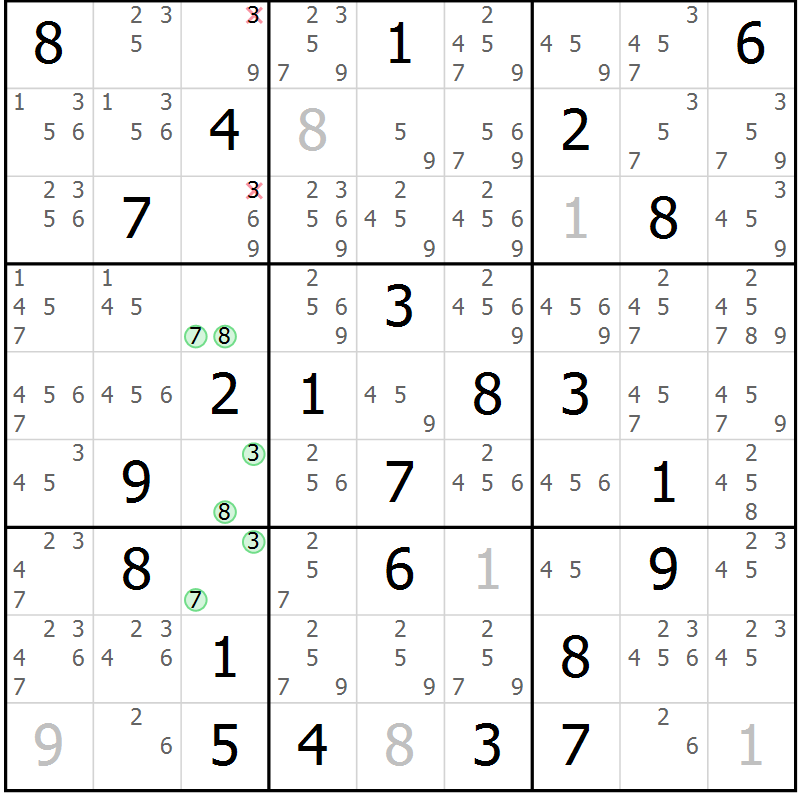 Position des candidats pour la solution de la Gr 73 page 76 du magazine de sudoku Maestro n° 086