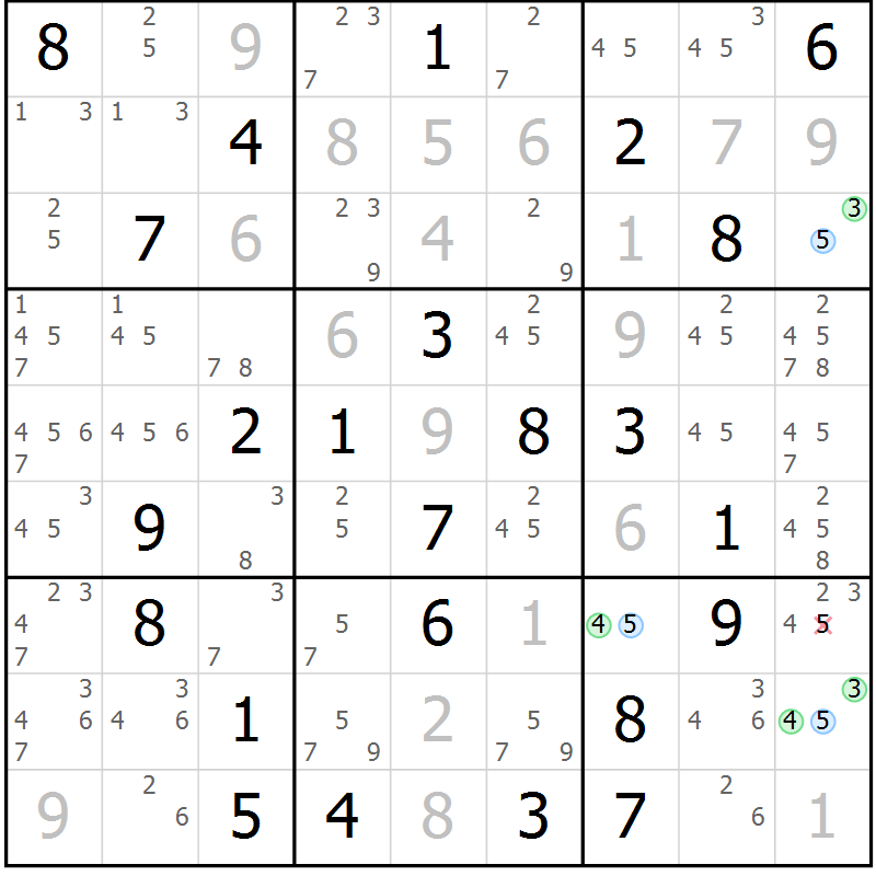 Position des candidats pour la solution de la Gr 73 page 76 du magazine de sudoku Maestro n° 086