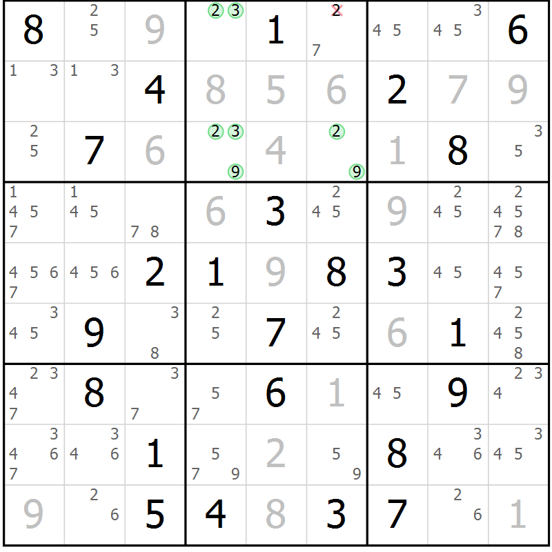 Position des candidats pour la solution de la Gr 73 page 76 du magazine de sudoku Maestro n° 086