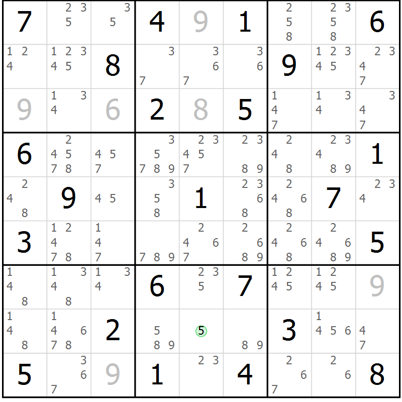 Position des candidats pour la solution de la Gr 74 page 77 du magazine de sudoku Maestro n° 086