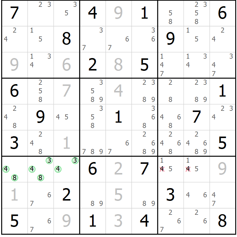 Position des candidats pour la solution de la Gr 74 page 77 du magazine de sudoku Maestro n° 086