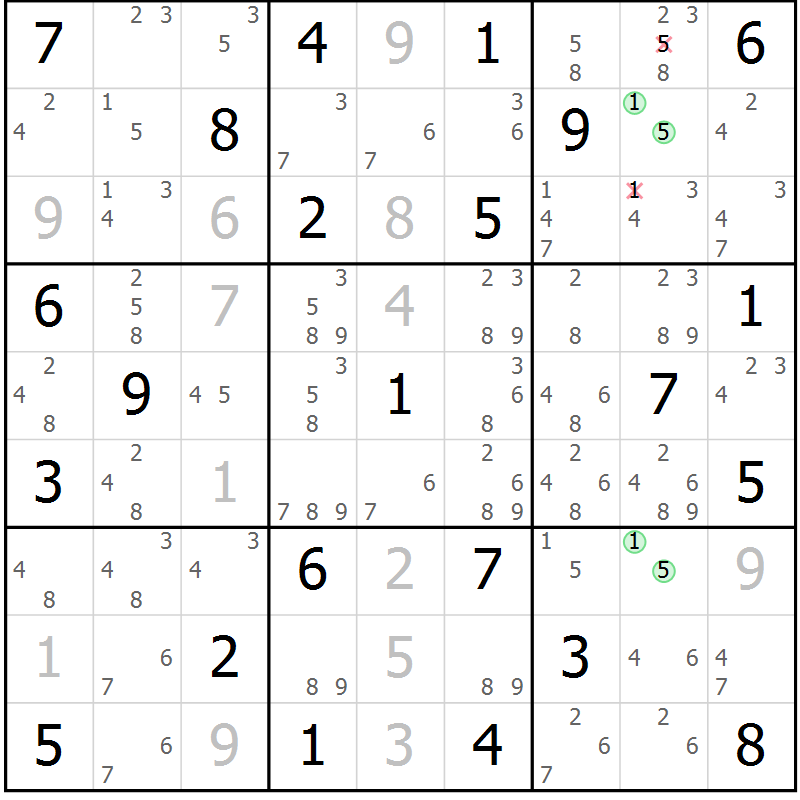 Position des candidats pour la solution de la Gr 74 page 77 du magazine de sudoku Maestro n° 086