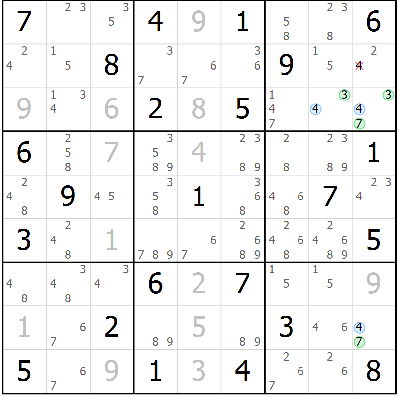 Position des candidats pour la solution de la Gr 74 page 77 du magazine de sudoku Maestro n° 086