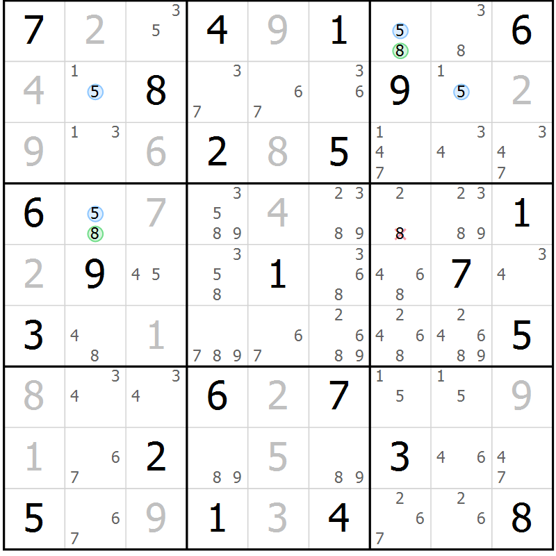 Position des candidats pour la solution de la Gr 74 page 77 du magazine de sudoku Maestro n° 086