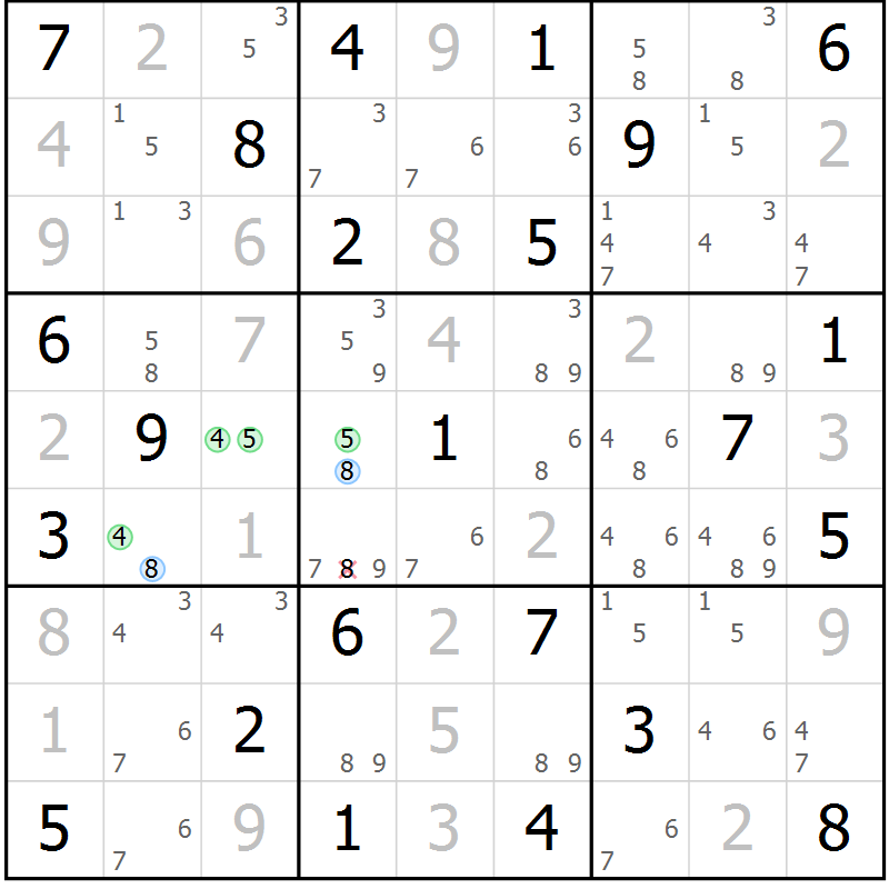 Position des candidats pour la solution de la Gr 74 page 77 du magazine de sudoku Maestro n° 086