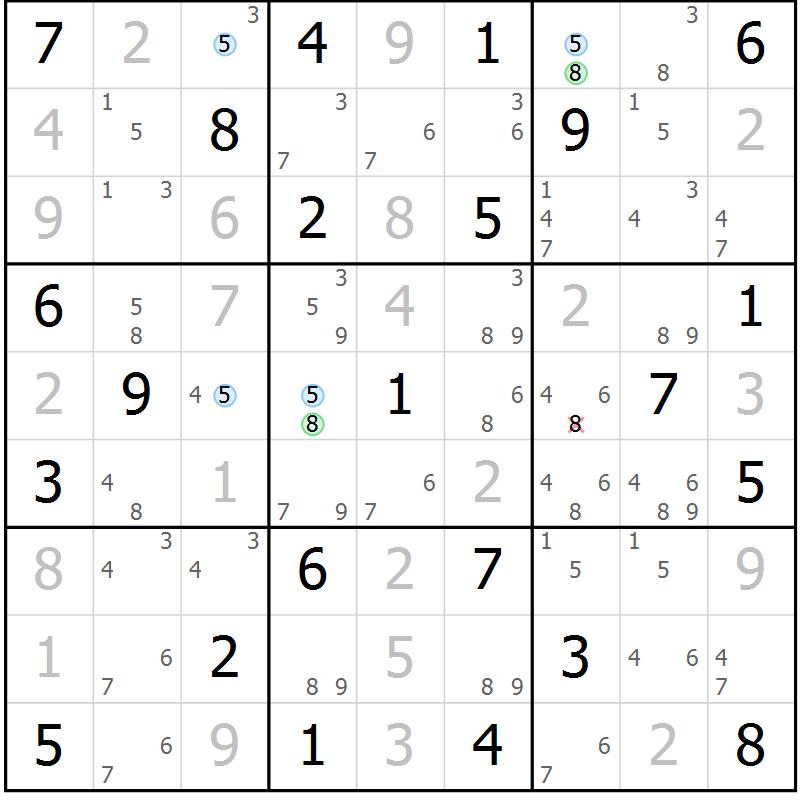 Position des candidats pour la solution de la Gr 74 page 77 du magazine de sudoku Maestro n° 086