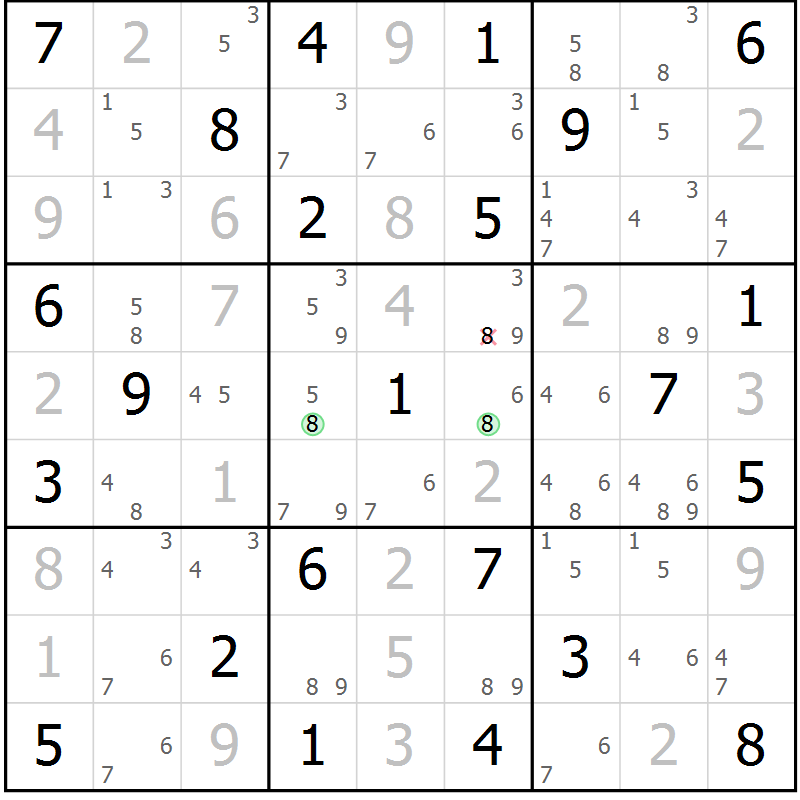 Position des candidats pour la solution de la Gr 74 page 77 du magazine de sudoku Maestro n° 086