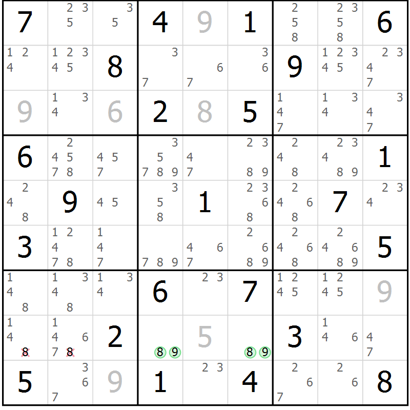 Position des candidats pour la solution de la Gr 74 page 77 du magazine de sudoku Maestro n° 086