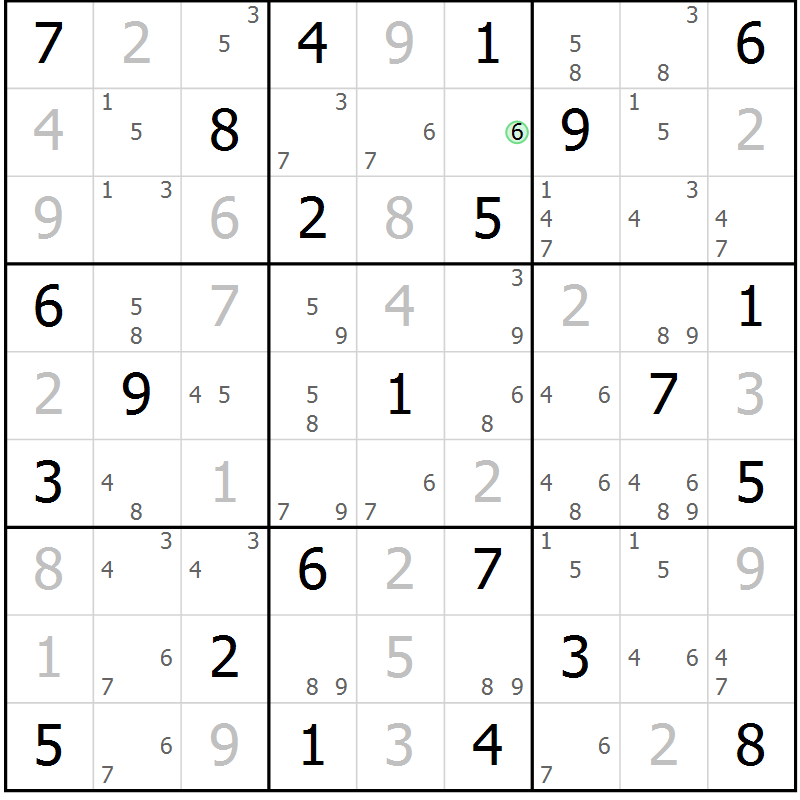 Position des candidats pour la solution de la Gr 74 page 77 du magazine de sudoku Maestro n° 086
