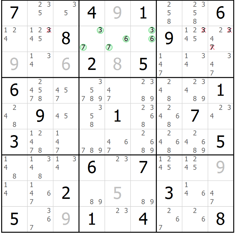 Position des candidats pour la solution de la Gr 74 page 77 du magazine de sudoku Maestro n° 086