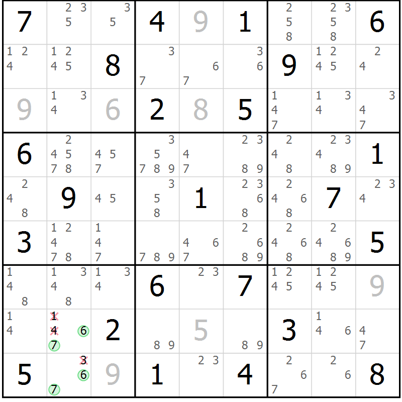 Position des candidats pour la solution de la Gr 74 page 77 du magazine de sudoku Maestro n° 086