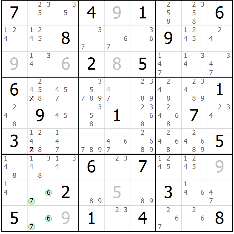 Position des candidats pour la solution de la Gr 74 page 77 du magazine de sudoku Maestro n° 086
