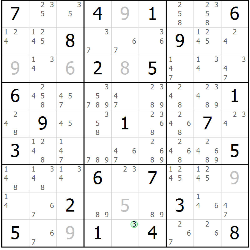 Position des candidats pour la solution de la Gr 74 page 77 du magazine de sudoku Maestro n° 086