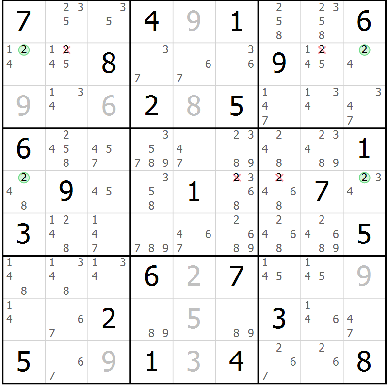 Position des candidats pour la solution de la Gr 74 page 77 du magazine de sudoku Maestro n° 086