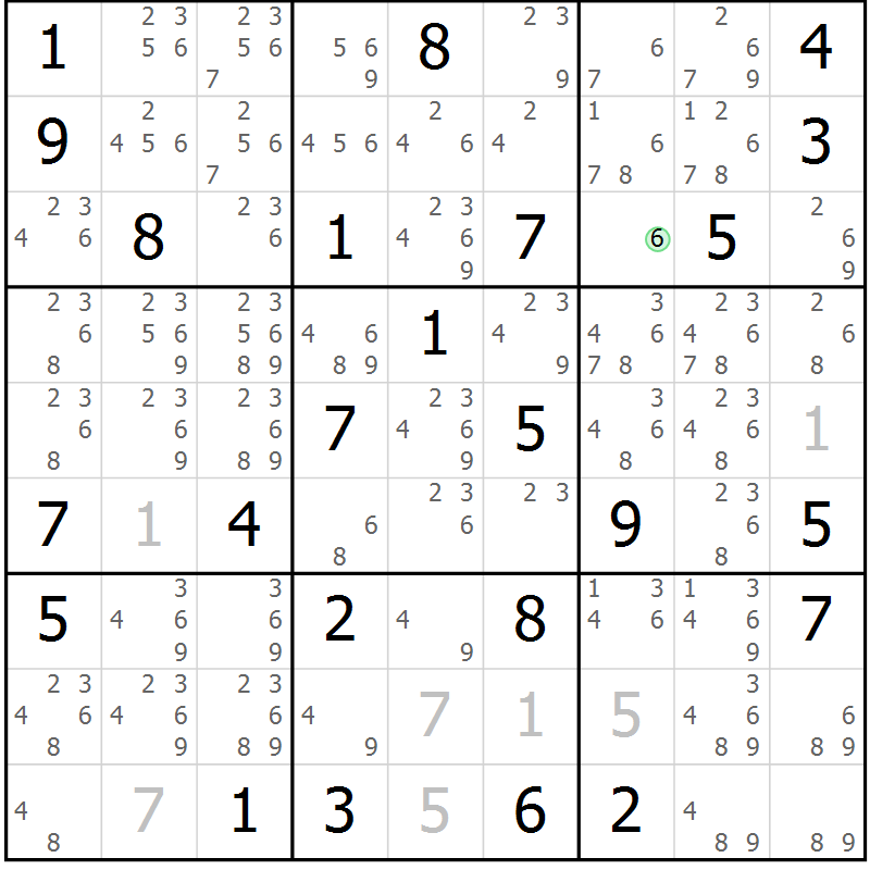 Position des candidats pour la solution de la Gr 75 page 78 du magazine de sudoku Maestro n° 086