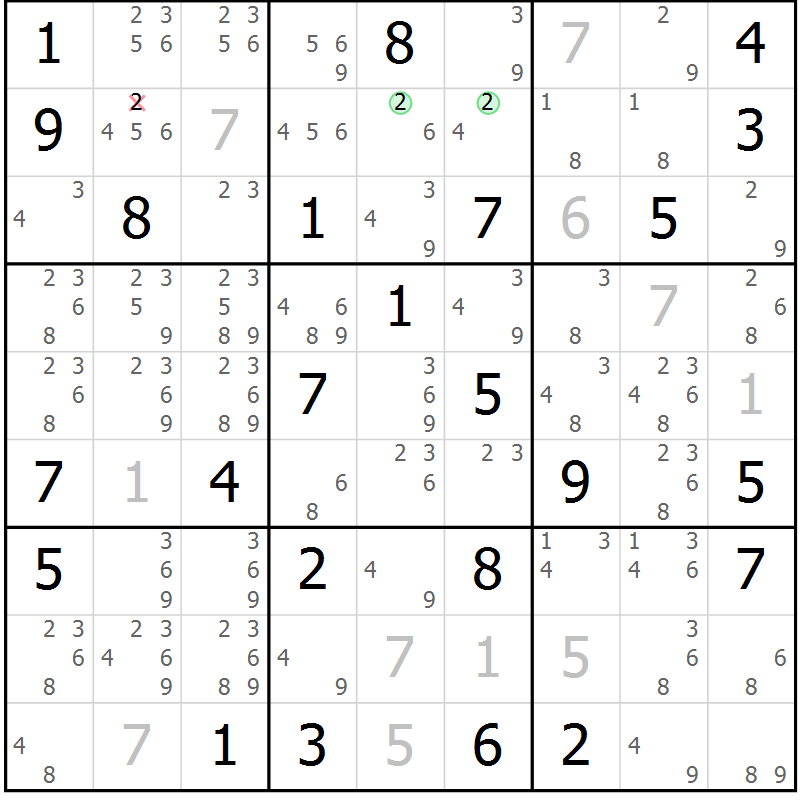 Position des candidats pour la solution de la Gr 75 page 78 du magazine de sudoku Maestro n° 086