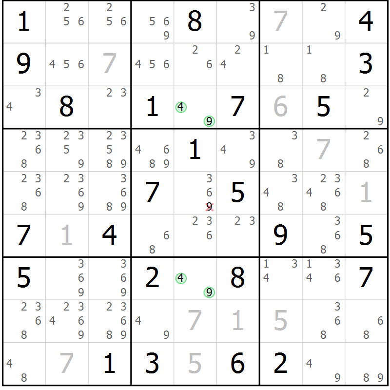 Position des candidats pour la solution de la Gr 75 page 78 du magazine de sudoku Maestro n° 086