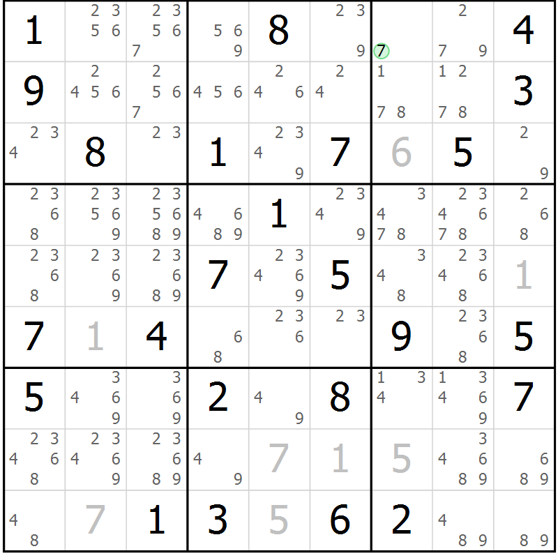 Position des candidats pour la solution de la Gr 75 page 78 du magazine de sudoku Maestro n° 086