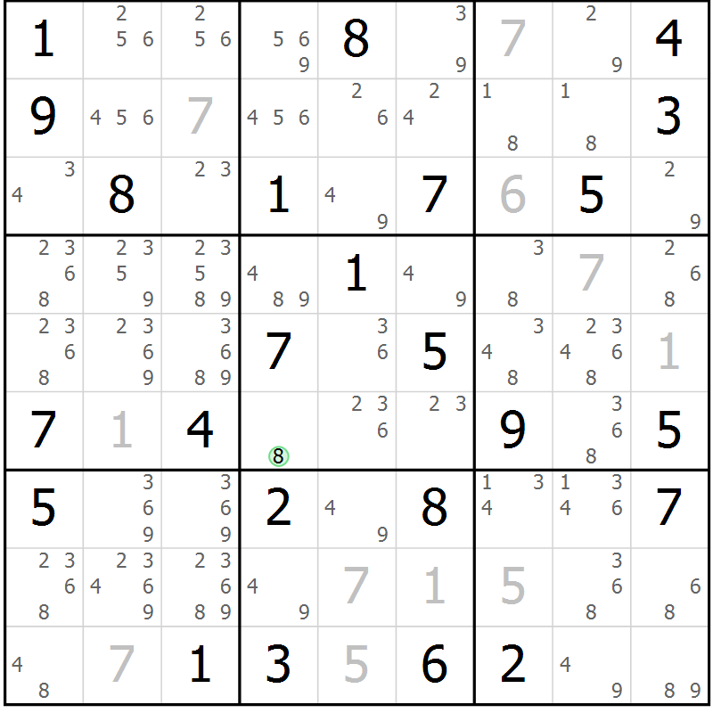 Position des candidats pour la solution de la Gr 75 page 78 du magazine de sudoku Maestro n° 086