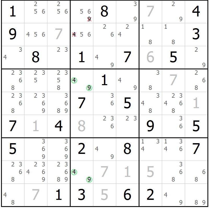 Position des candidats pour la solution de la Gr 75 page 78 du magazine de sudoku Maestro n° 086