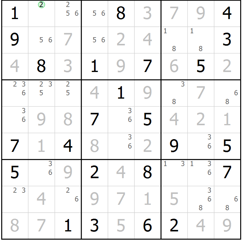 Position des candidats pour la solution de la Gr 75 page 78 du magazine de sudoku Maestro n° 086
