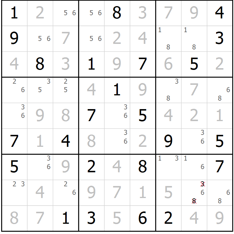 Position des candidats pour la solution de la Gr 75 page 78 du magazine de sudoku Maestro n° 086