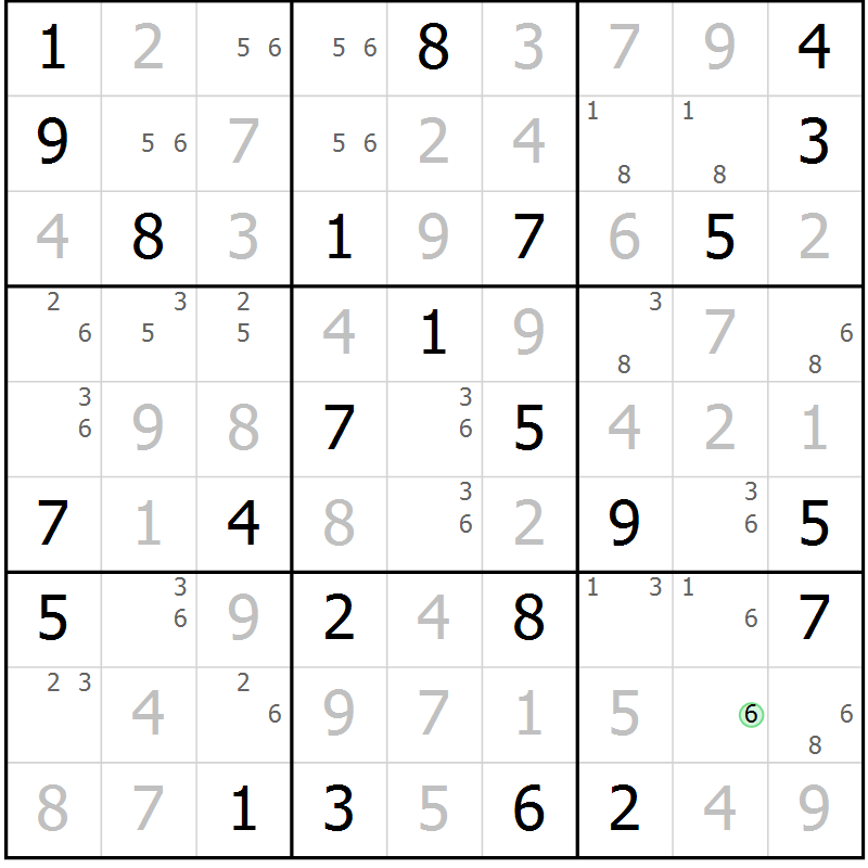 Position des candidats pour la solution de la Gr 75 page 78 du magazine de sudoku Maestro n° 086