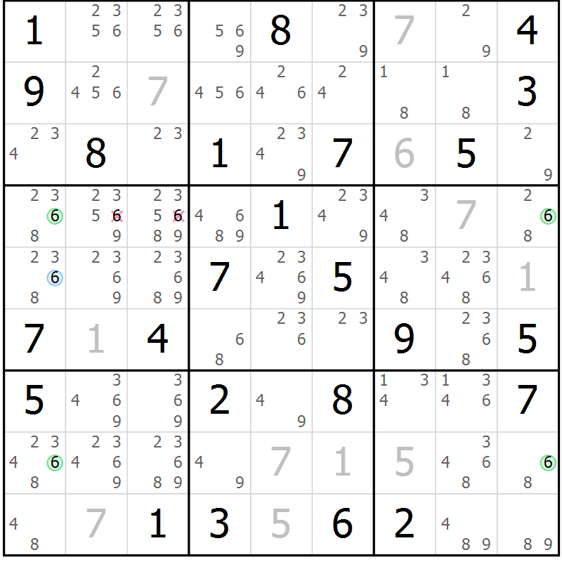 Position des candidats pour la solution de la Gr 75 page 78 du magazine de sudoku Maestro n° 086