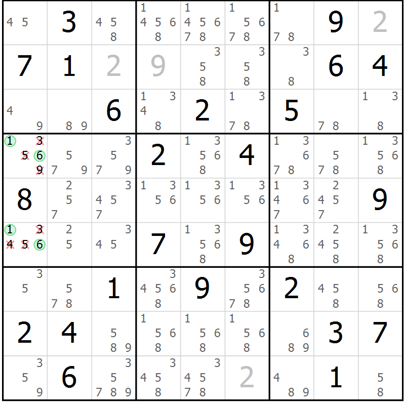 Position des candidats pour la solution de la Gr 76 page 79 du magazine de sudoku Maestro n° 086