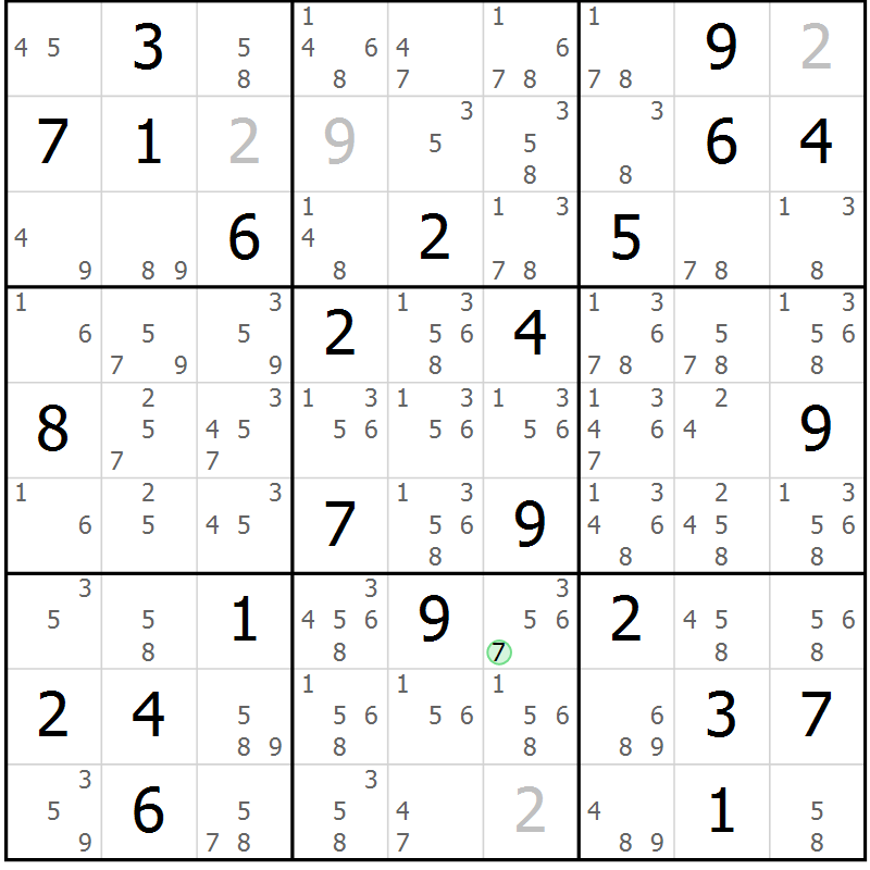 Position des candidats pour la solution de la Gr 76 page 79 du magazine de sudoku Maestro n° 086