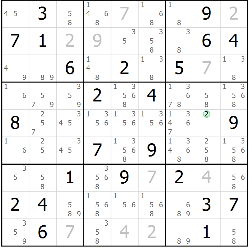 Position des candidats pour la solution de la Gr 76 page 79 du magazine de sudoku Maestro n° 086