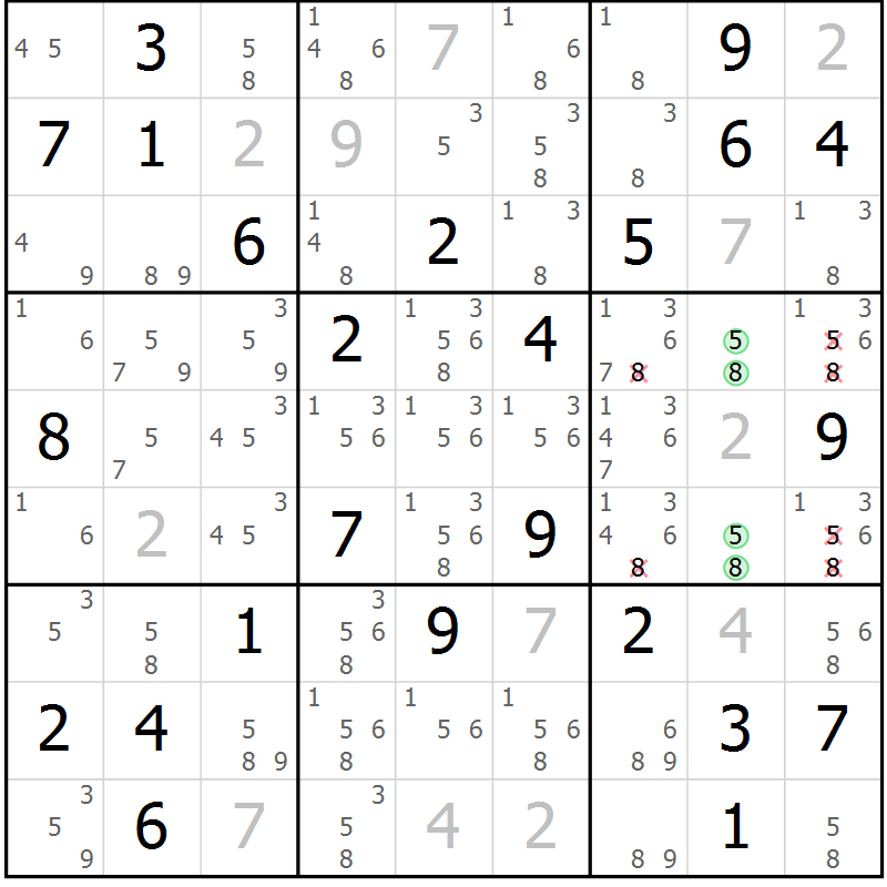 Position des candidats pour la solution de la Gr 76 page 79 du magazine de sudoku Maestro n° 086