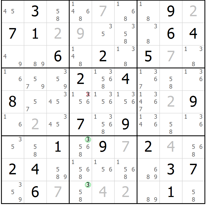 Position des candidats pour la solution de la Gr 76 page 79 du magazine de sudoku Maestro n° 086