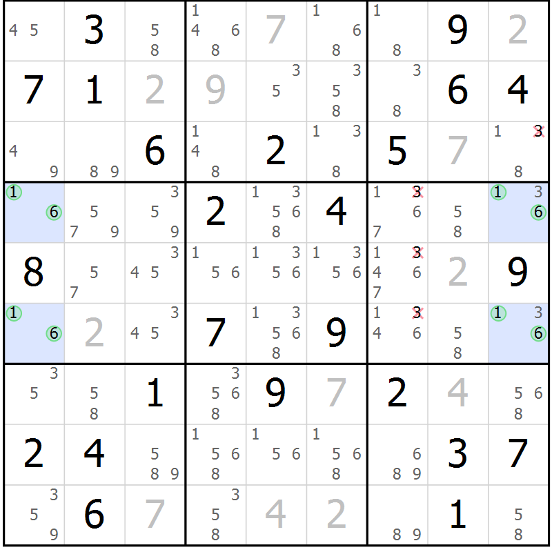 Position des candidats pour la solution de la Gr 76 page 79 du magazine de sudoku Maestro n° 086