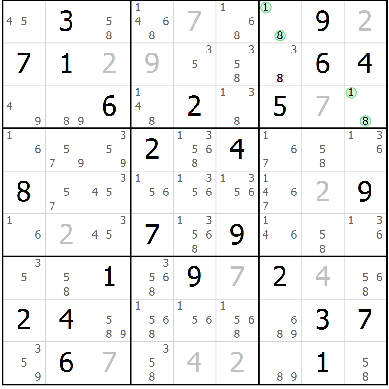 Position des candidats pour la solution de la Gr 76 page 79 du magazine de sudoku Maestro n° 086