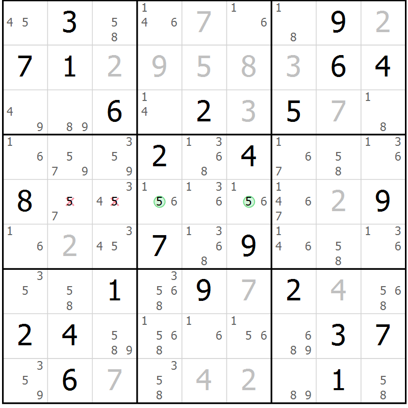 Position des candidats pour la solution de la Gr 76 page 79 du magazine de sudoku Maestro n° 086