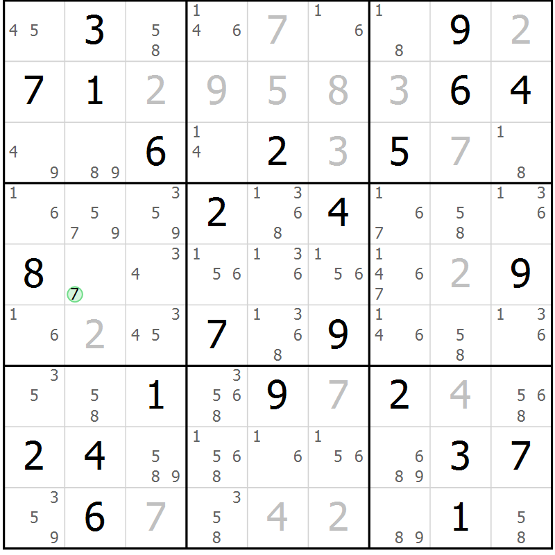 Position des candidats pour la solution de la Gr 76 page 79 du magazine de sudoku Maestro n° 086