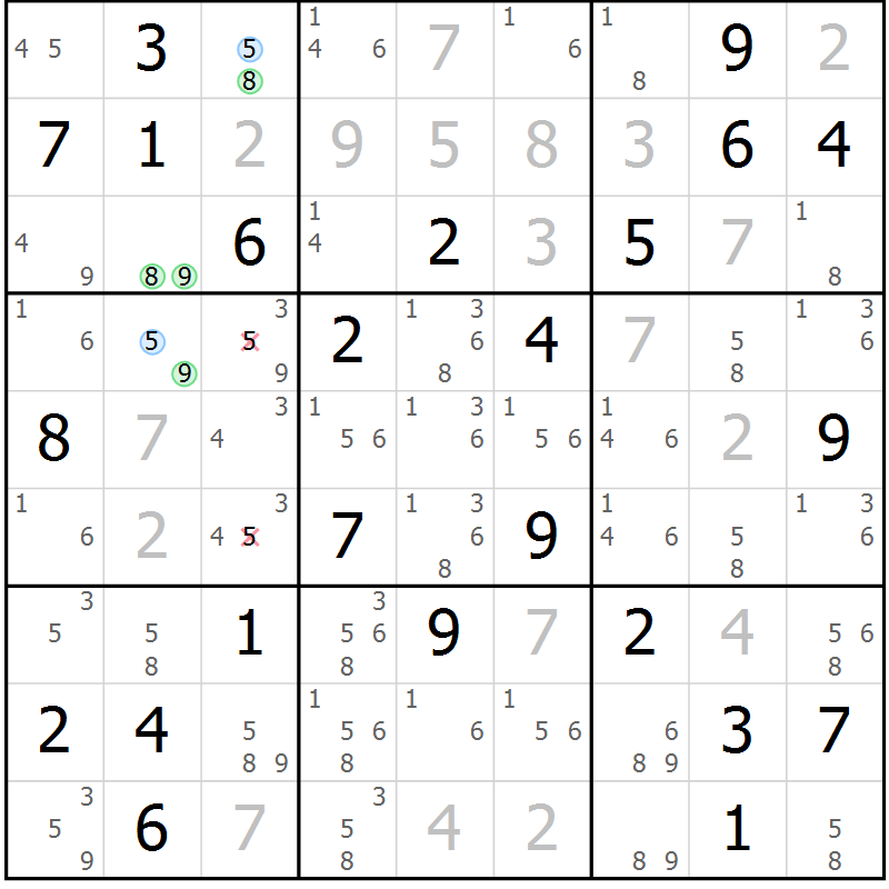 Position des candidats pour la solution de la Gr 76 page 79 du magazine de sudoku Maestro n° 086