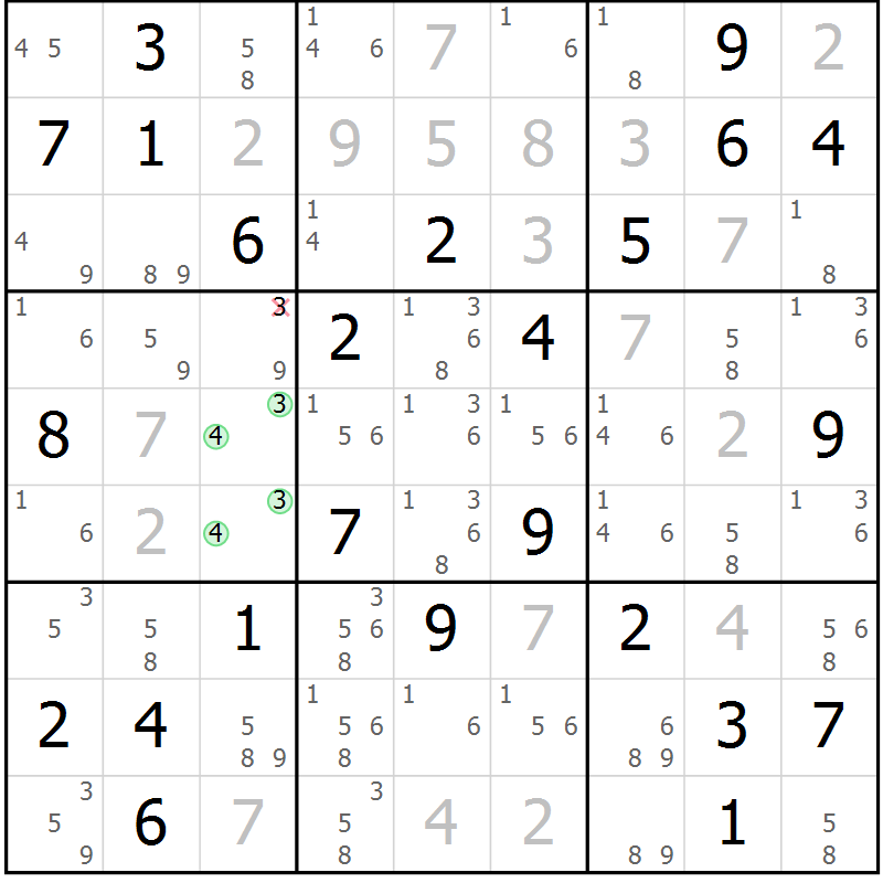 Position des candidats pour la solution de la Gr 76 page 79 du magazine de sudoku Maestro n° 086
