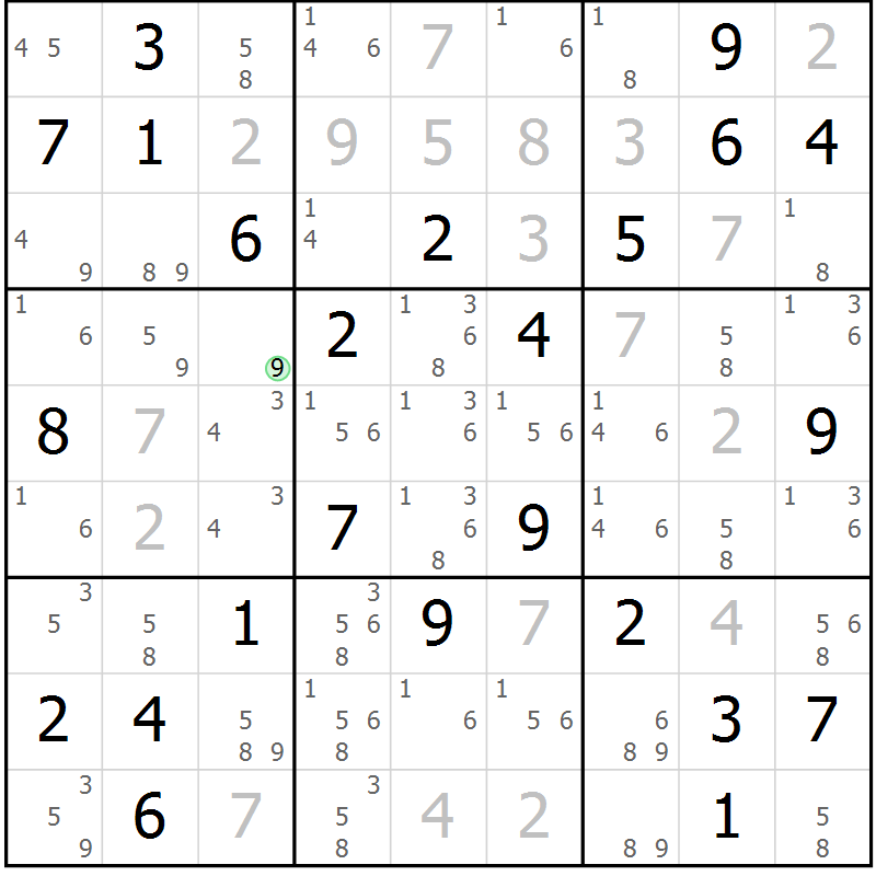 Position des candidats pour la solution de la Gr 76 page 79 du magazine de sudoku Maestro n° 086