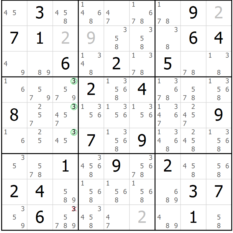 Position des candidats pour la solution de la Gr 76 page 79 du magazine de sudoku Maestro n° 086
