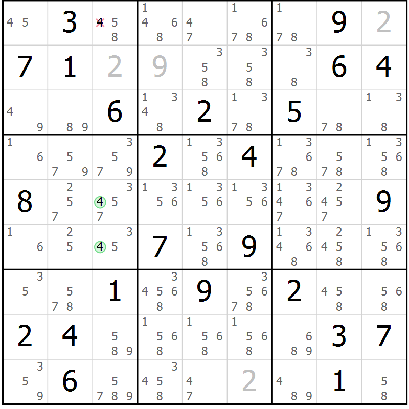 Position des candidats pour la solution de la Gr 76 page 79 du magazine de sudoku Maestro n° 086