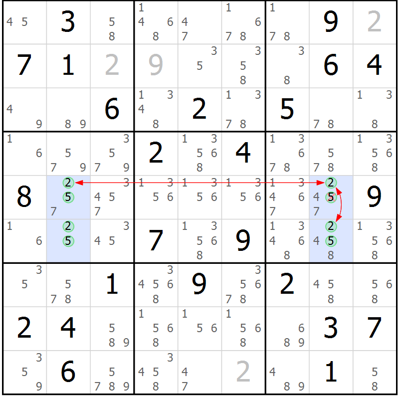 Position des candidats pour la solution de la Gr 76 page 79 du magazine de sudoku Maestro n° 086