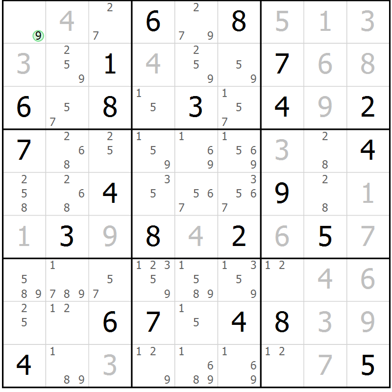 Position des candidats pour la solution de la Gr 77 page 80 du magazine de sudoku Maestro n° 086
